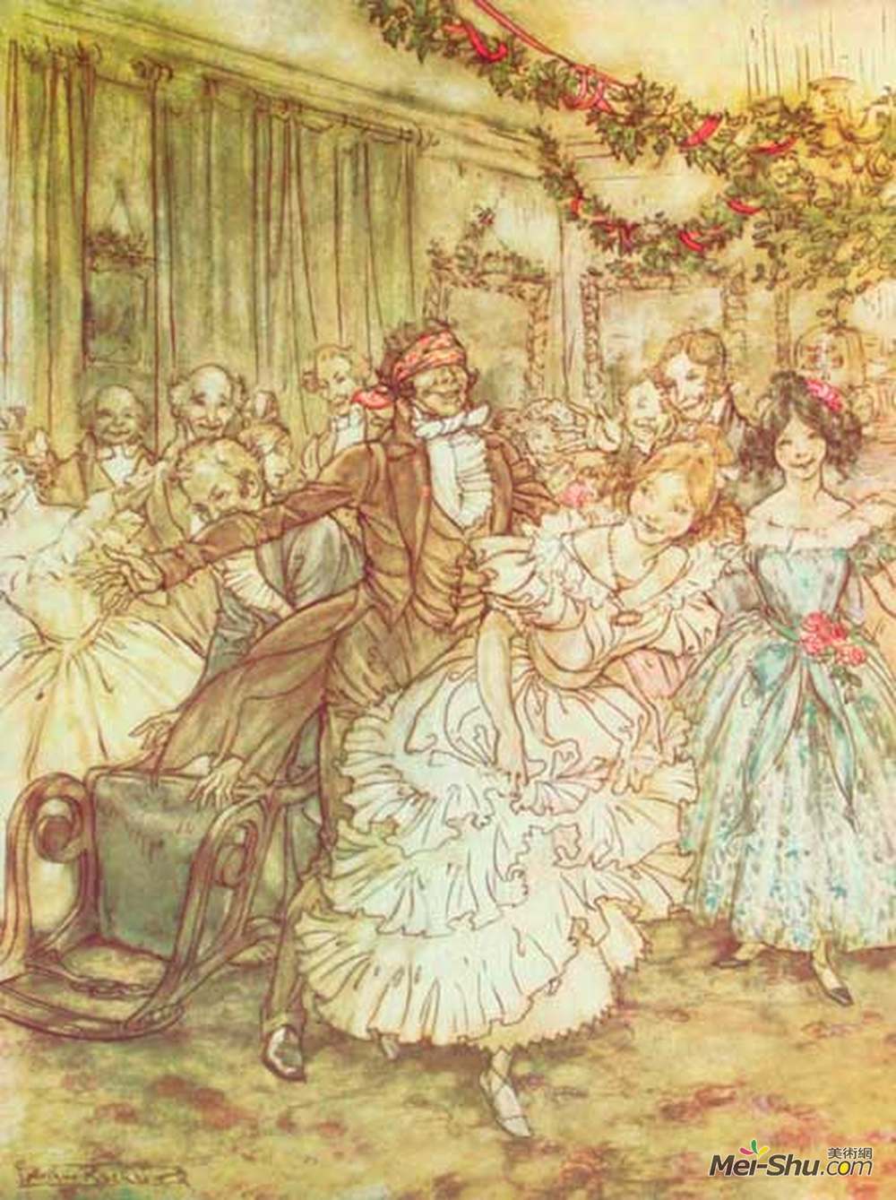 亚瑟·拉克姆(Arthur Rackham)高清作品《他走在花边塔克后面那个胖胖的姐姐的样子！》