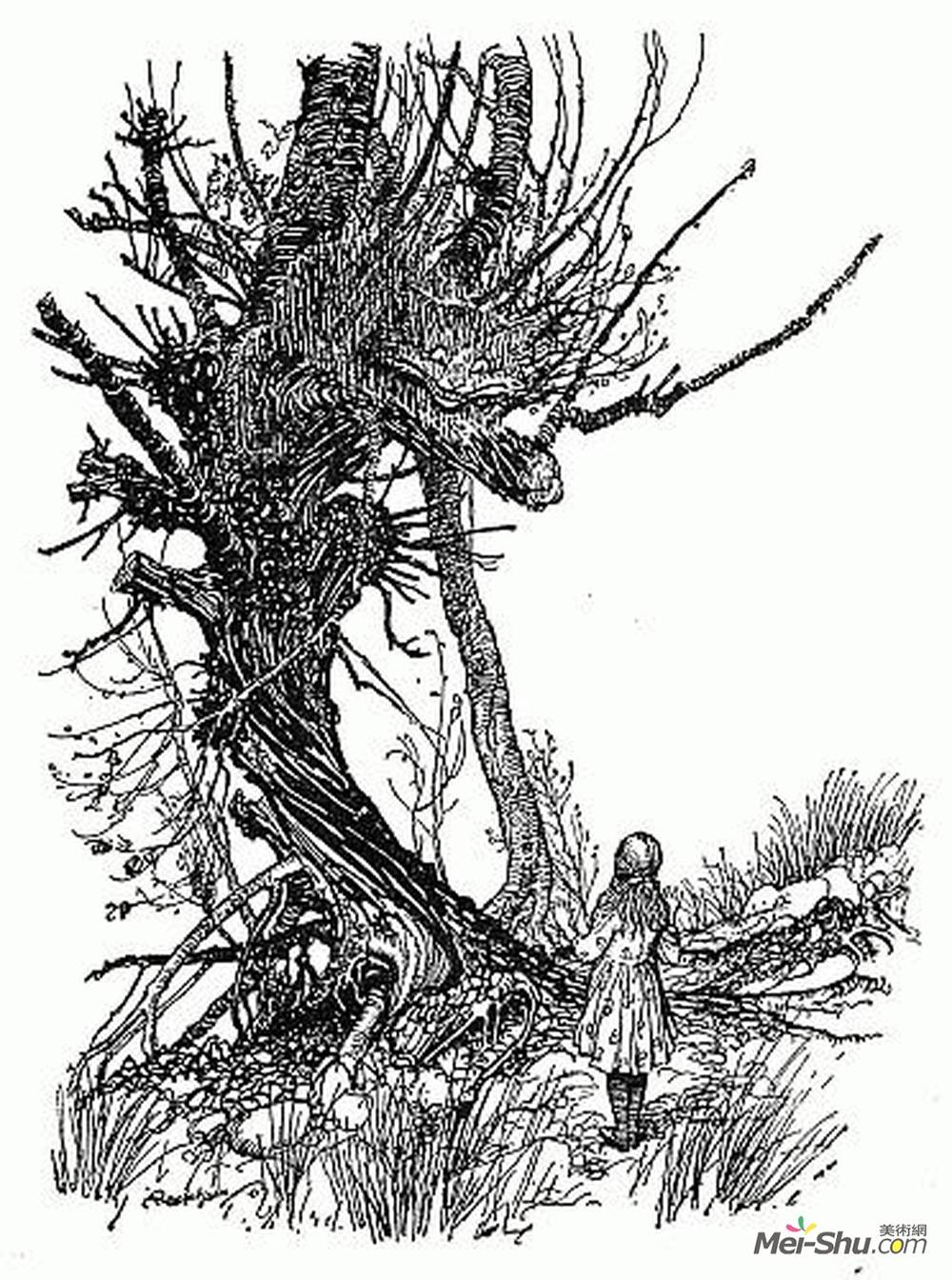 亚瑟·拉克姆(Arthur Rackham)高清作品《没有猫的咧嘴笑！这是我最好奇的事》