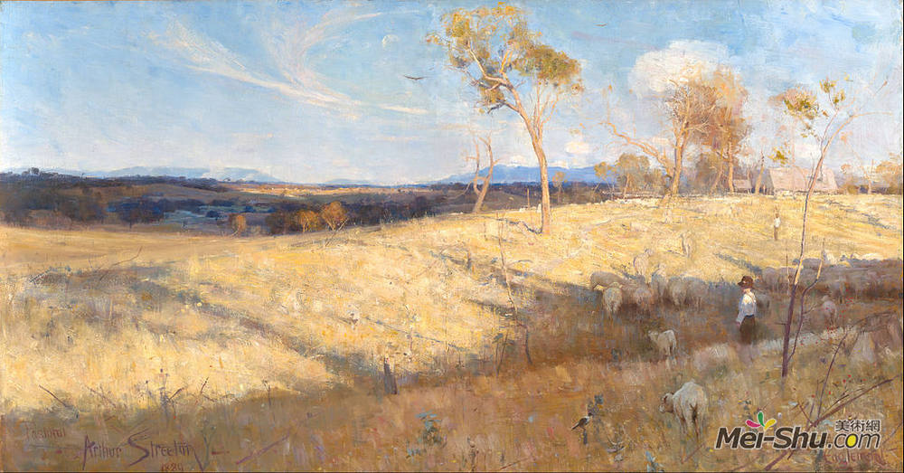 亚瑟·沃顿(Arthur Streeton)高清作品《Golden Summer, Eaglemont》