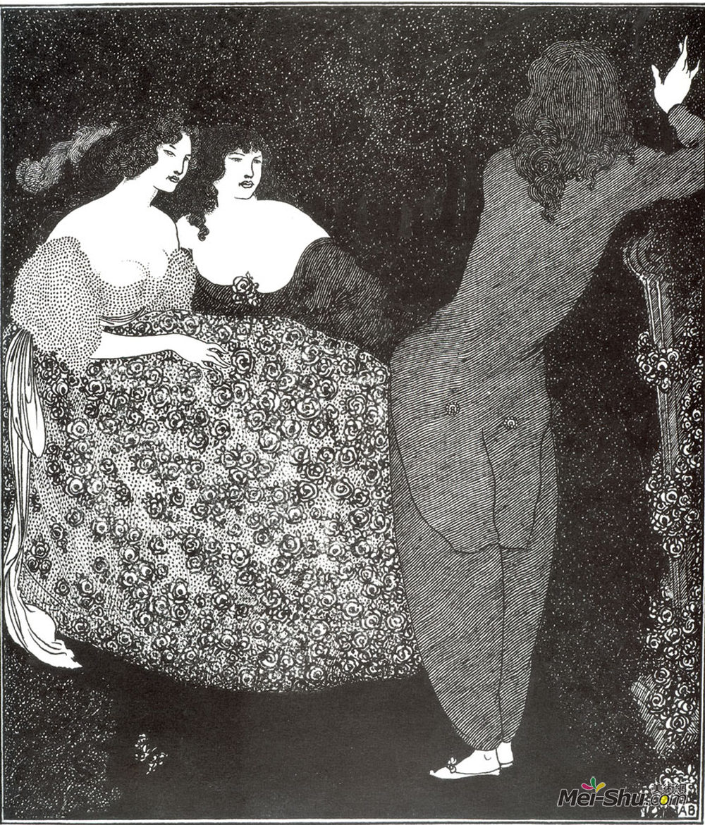 奥博利·比亚兹莱(Aubrey Beardsley)高清作品《A Repetition of "Tristan und Isolde"》