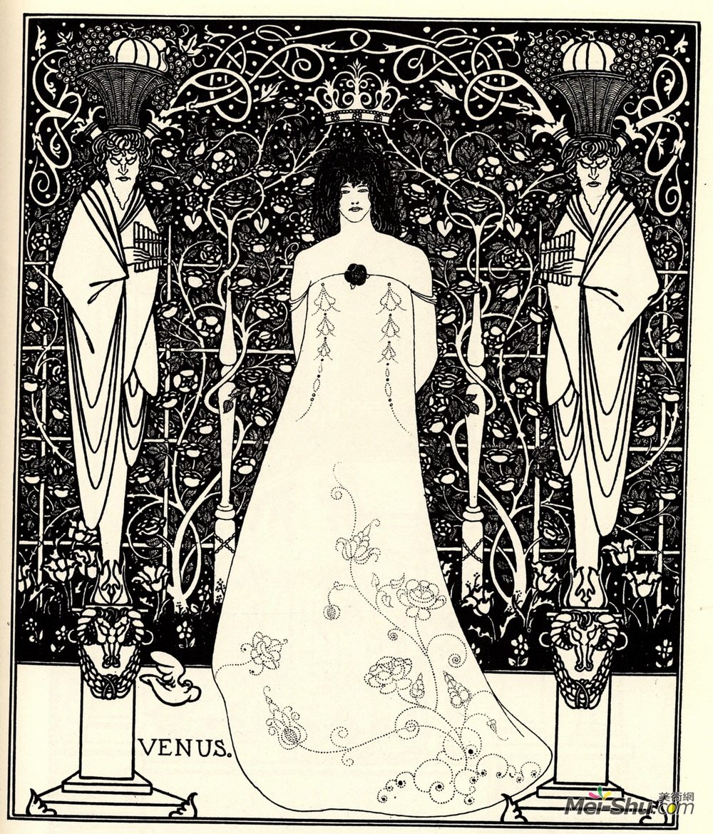 奥博利·比亚兹莱(Aubrey Beardsley)高清作品《“维纳斯和坦豪瑟”的正面》