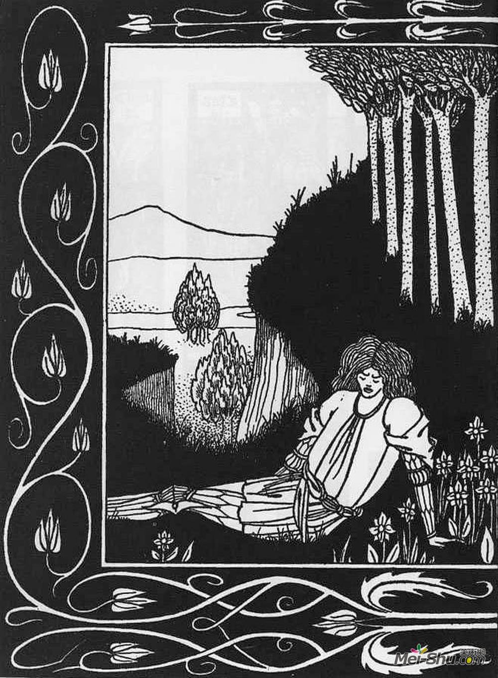 奥博利·比亚兹莱(Aubrey Beardsley)高清作品《国王马克和迪纳丹爵士如何听见帕洛米德爵士》