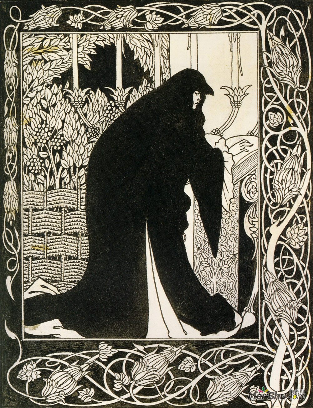 奥博利·比亚兹莱(Aubrey Beardsley)高清作品《女王如何使她成为一名修女》