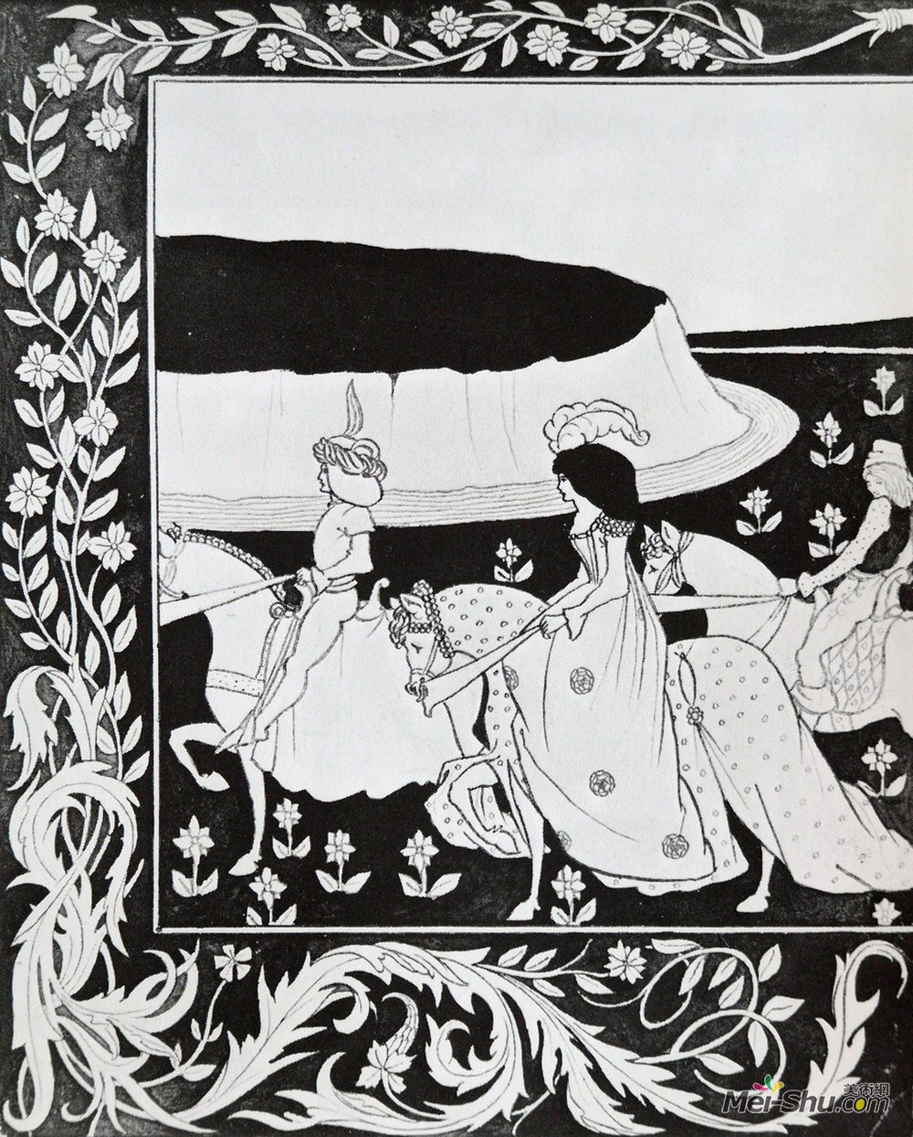 奥博利·比亚兹莱(Aubrey Beardsley)高清作品《How Queen Guenever rode on Maying I》