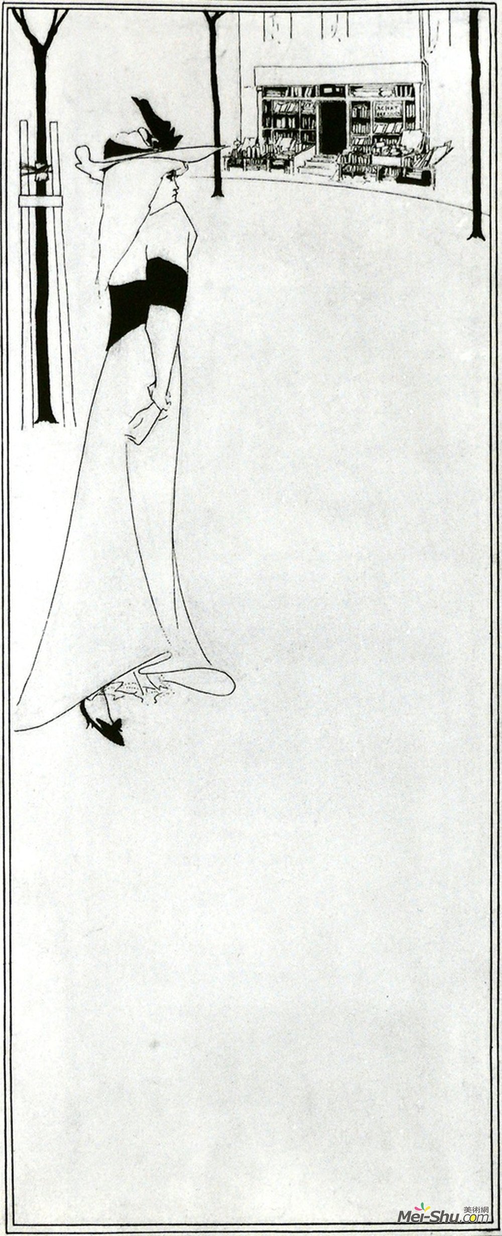 奥博利·比亚兹莱(Aubrey Beardsley)高清作品《女孩海报和书店》