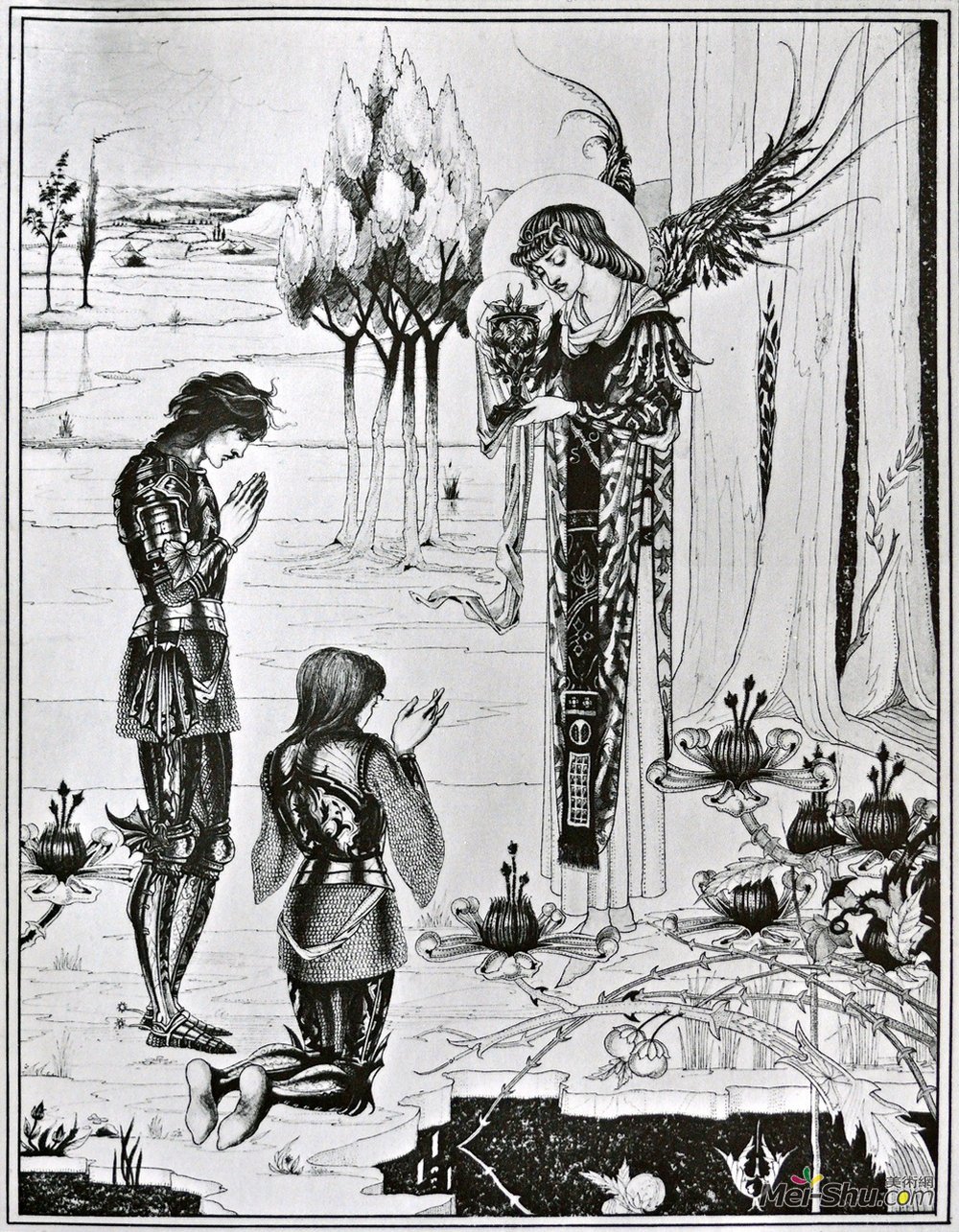 奥博利·比亚兹莱(Aubrey Beardsley)高清作品《The achieving of the Sangreal》