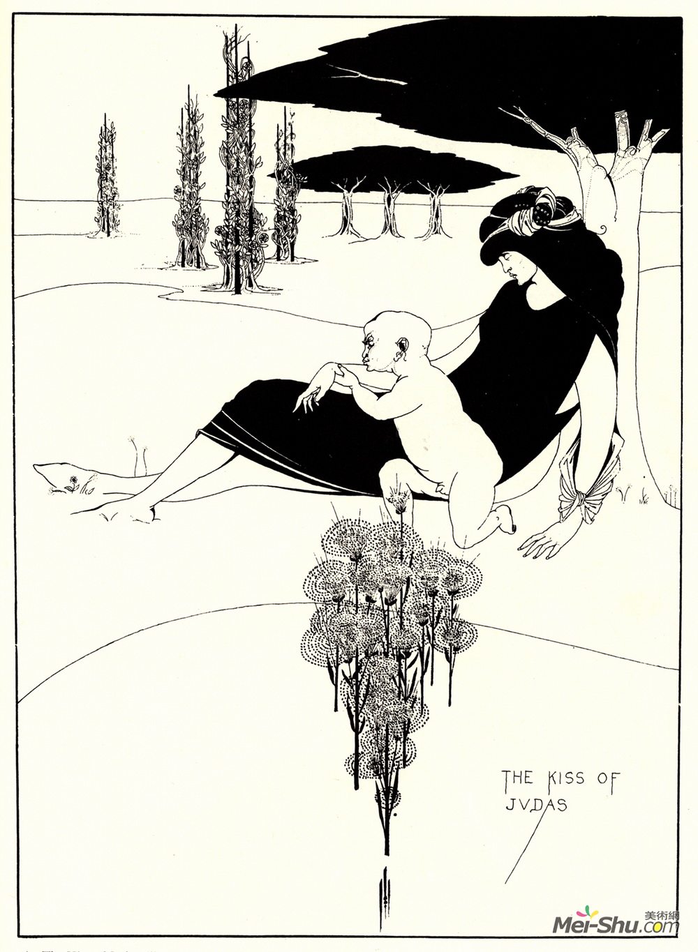 奥博利·比亚兹莱(Aubrey Beardsley)高清作品《犹大之吻》