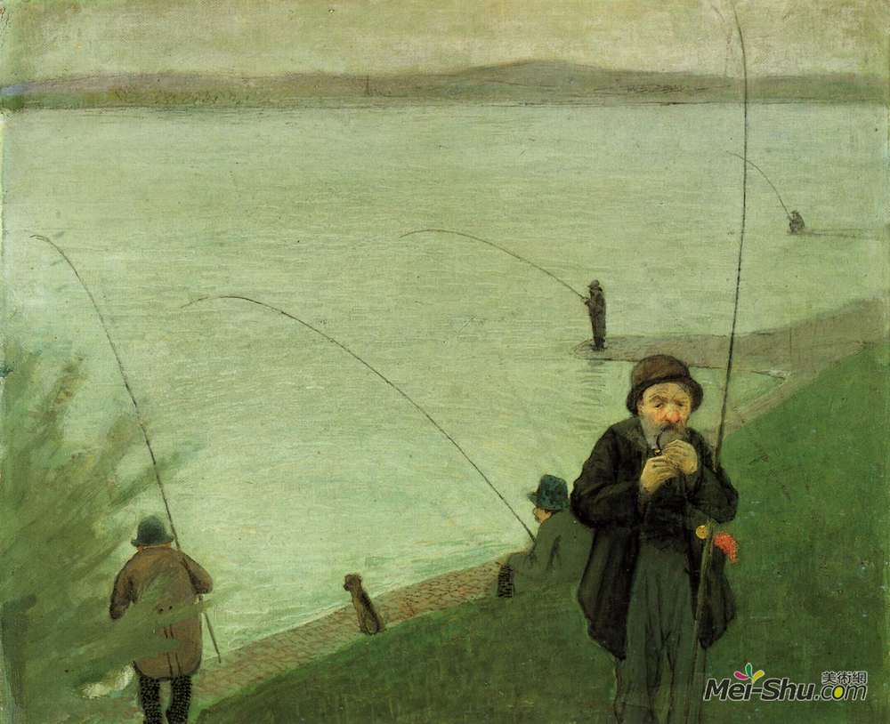奥古斯特·麦克(August Macke)高清作品《莱茵河钓鱼者》