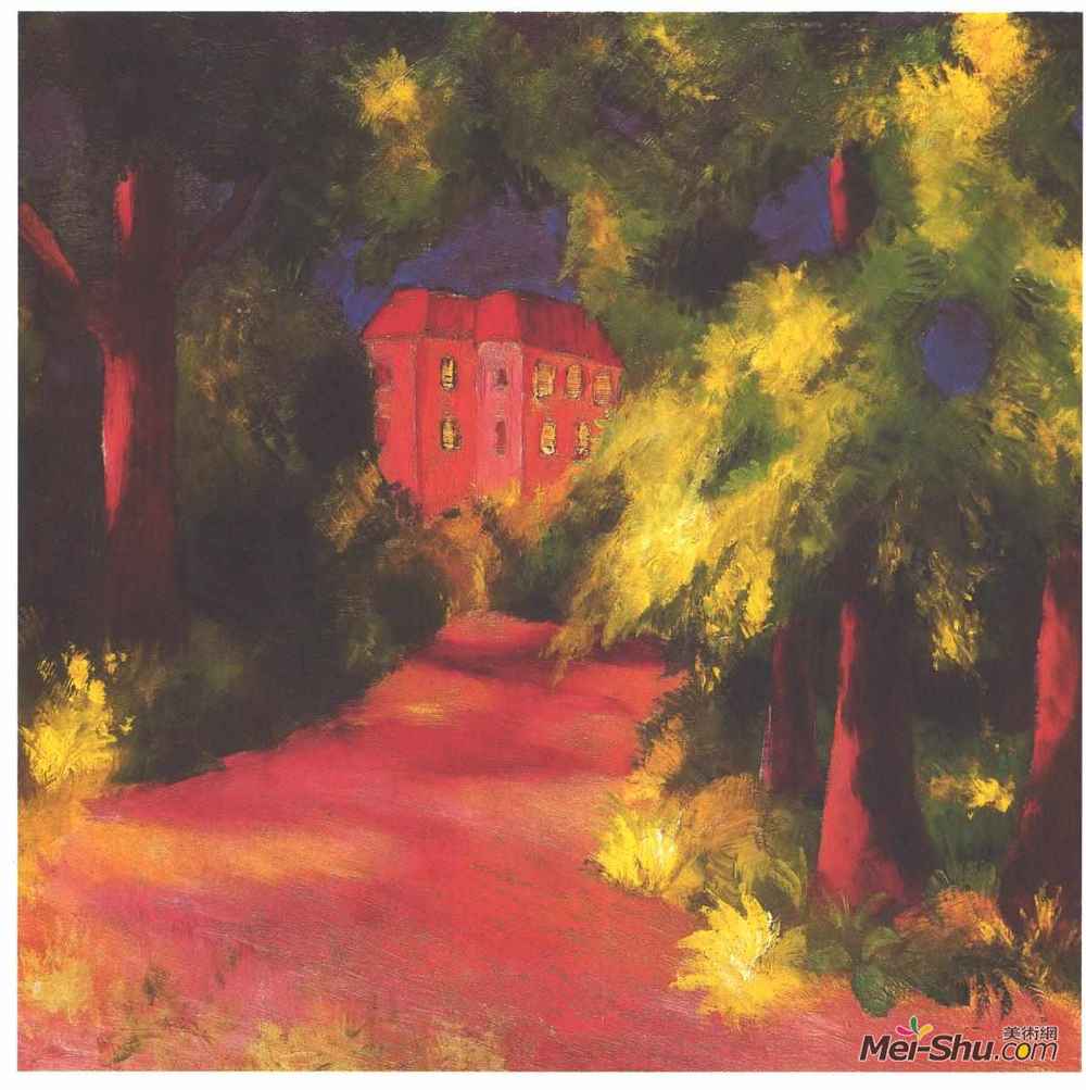 奥古斯特·麦克(August Macke)高清作品《公园红房子》