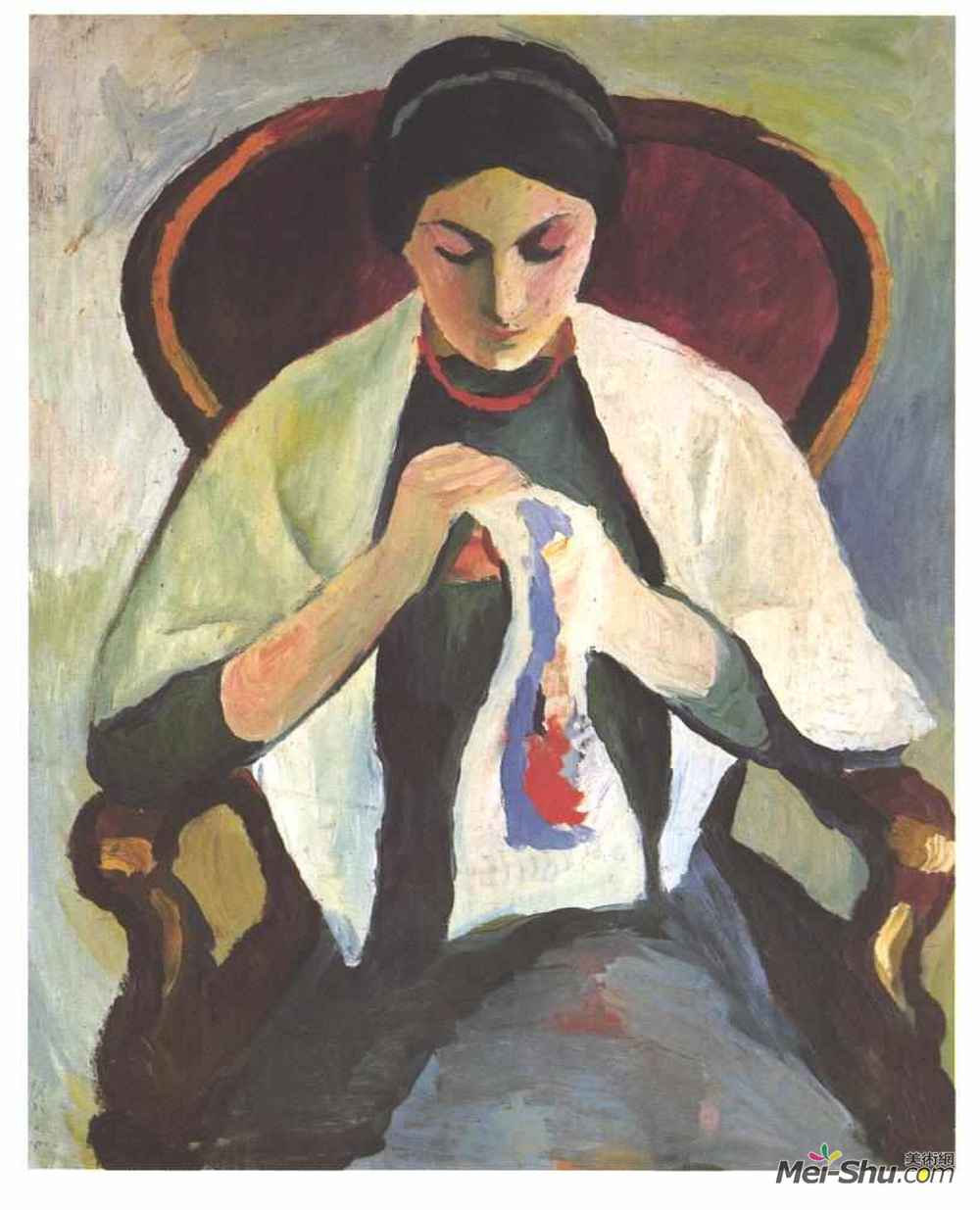 奥古斯特·麦克(August Macke)高清作品《女缝纫》