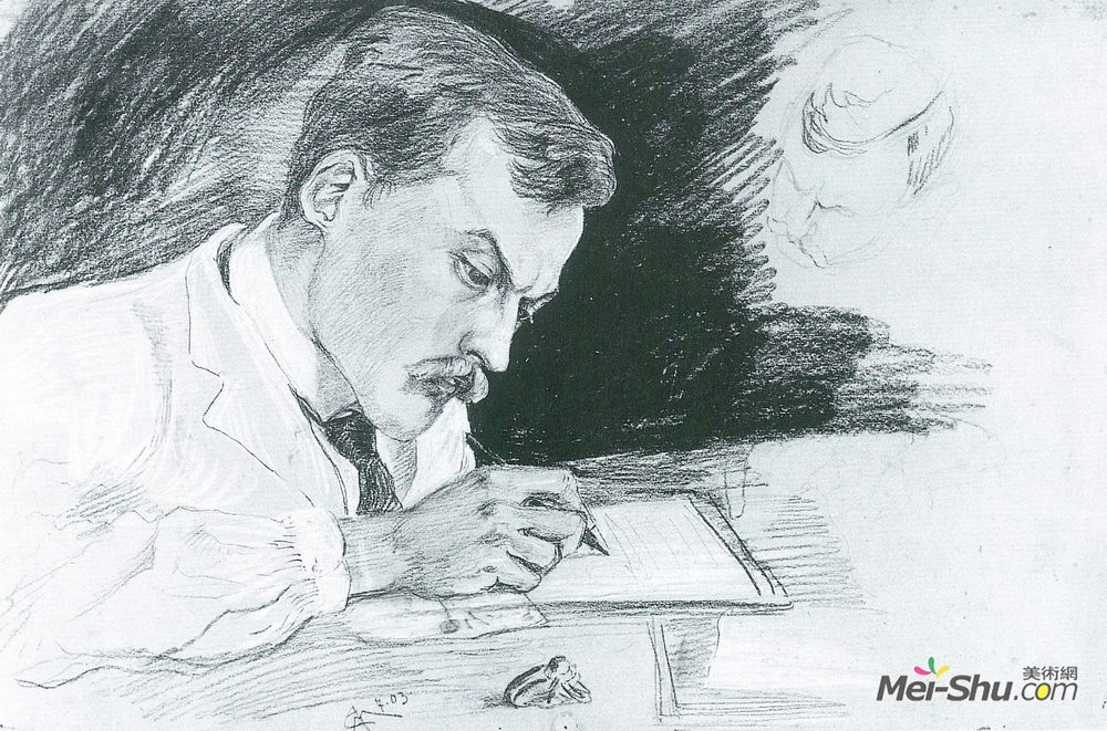 奥古斯特·麦克(August Macke)高清作品《Portrait of Dr. Ludwig Deubner, writing》