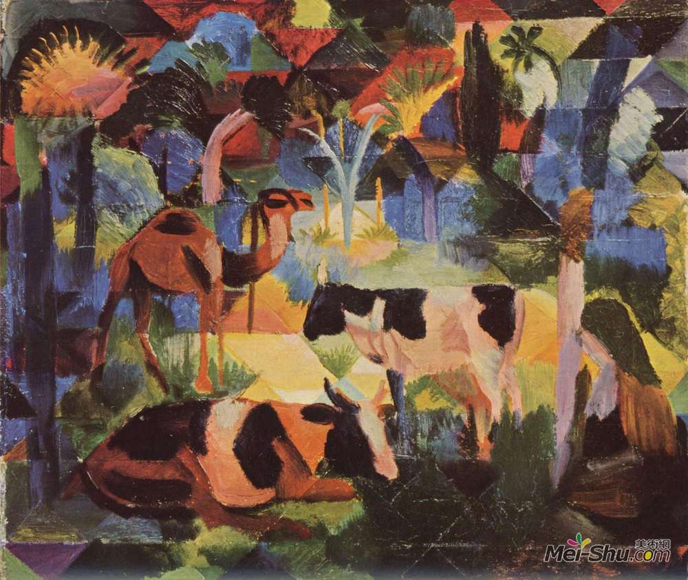 奥古斯特·麦克(August Macke)高清作品《牛与骆驼的风景》