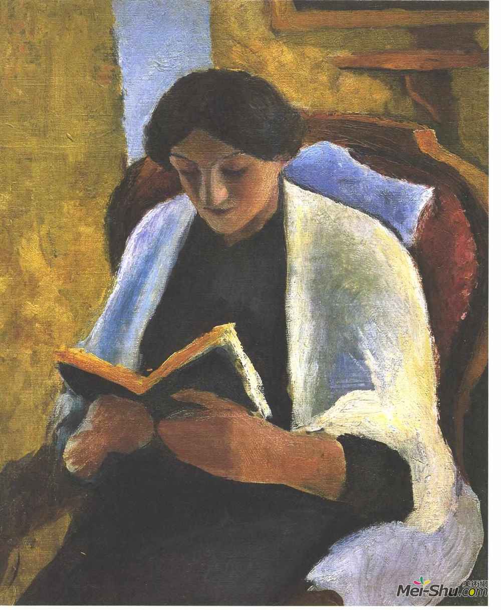 奥古斯特·麦克(August Macke)高清作品《读书女人》