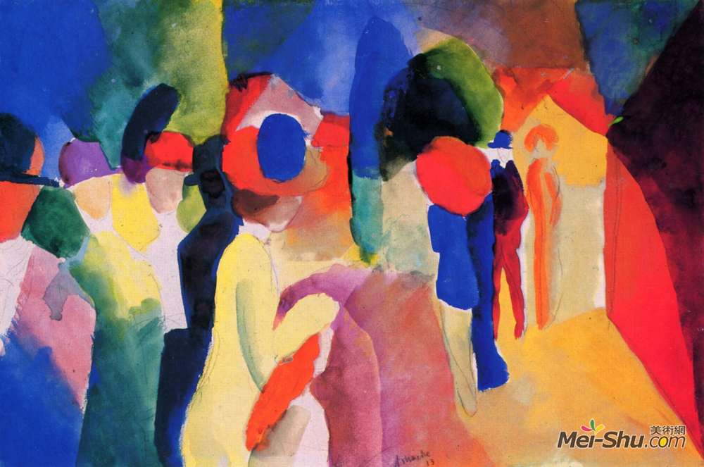 奥古斯特·麦克(August Macke)高清作品《穿黄夹克的女人》