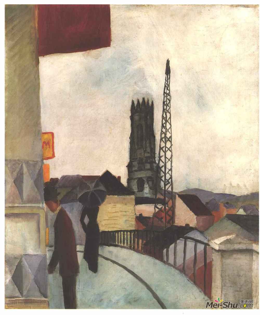 奥古斯特·麦克(August Macke)高清作品《瑞士弗莱堡大教堂》