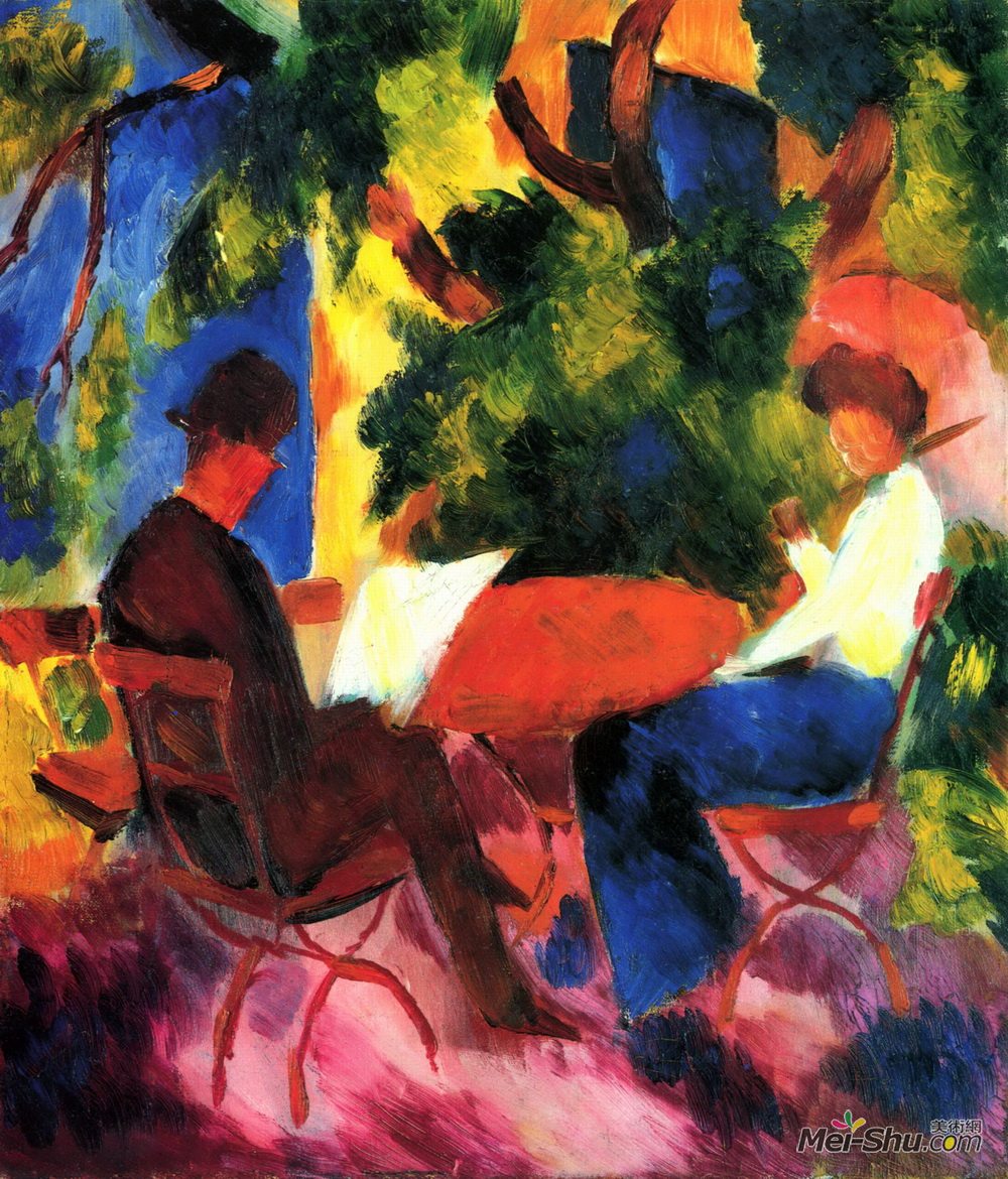 奥古斯特·麦克(August Macke)高清作品《在花园桌子上》