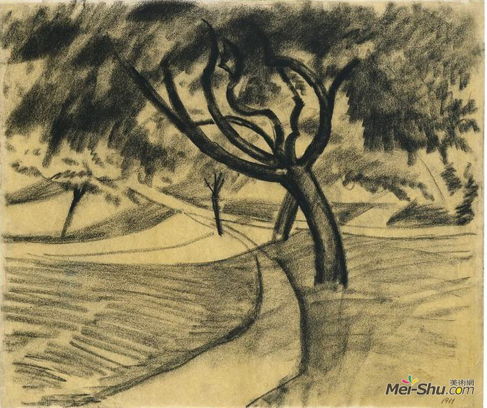 奥古斯特·麦克(August Macke)高清作品《树木和田野》