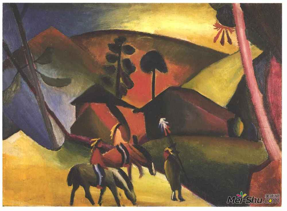 奥古斯特·麦克(August Macke)高清作品《马上的土著人》