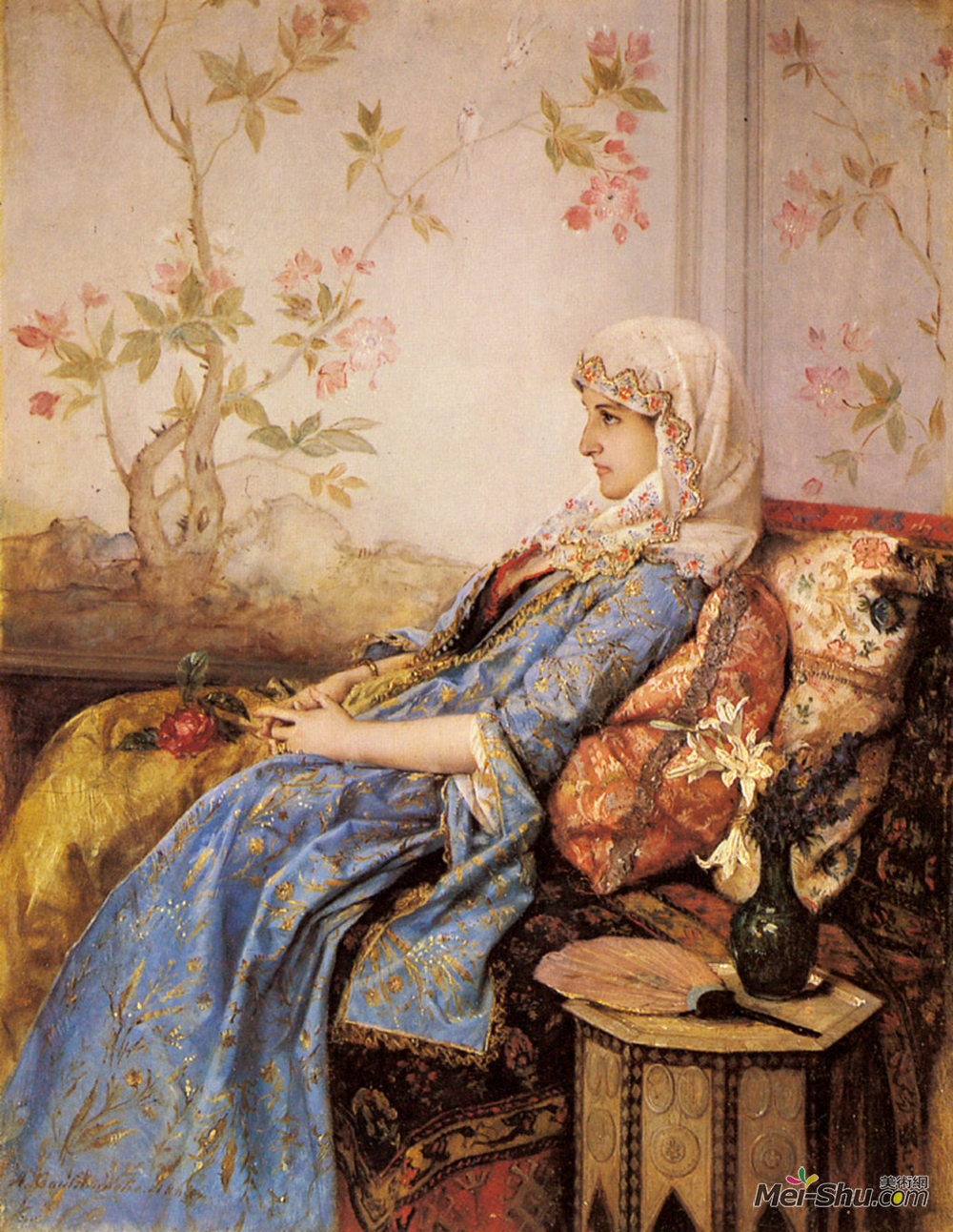 奥古斯特·屠勒姆曲(Auguste Toulmouche)高清作品《室内的异域美》