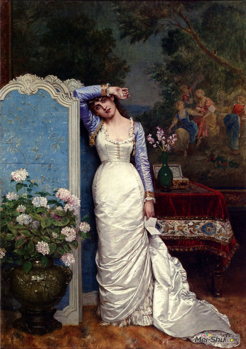 奥古斯特·屠勒姆曲(Auguste Toulmouche)高清作品《室内的年轻女子》
