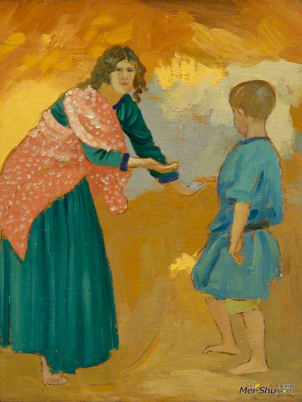 奥古斯都·约翰(Augustus John)高清作品《沙坑里的吉普赛人》