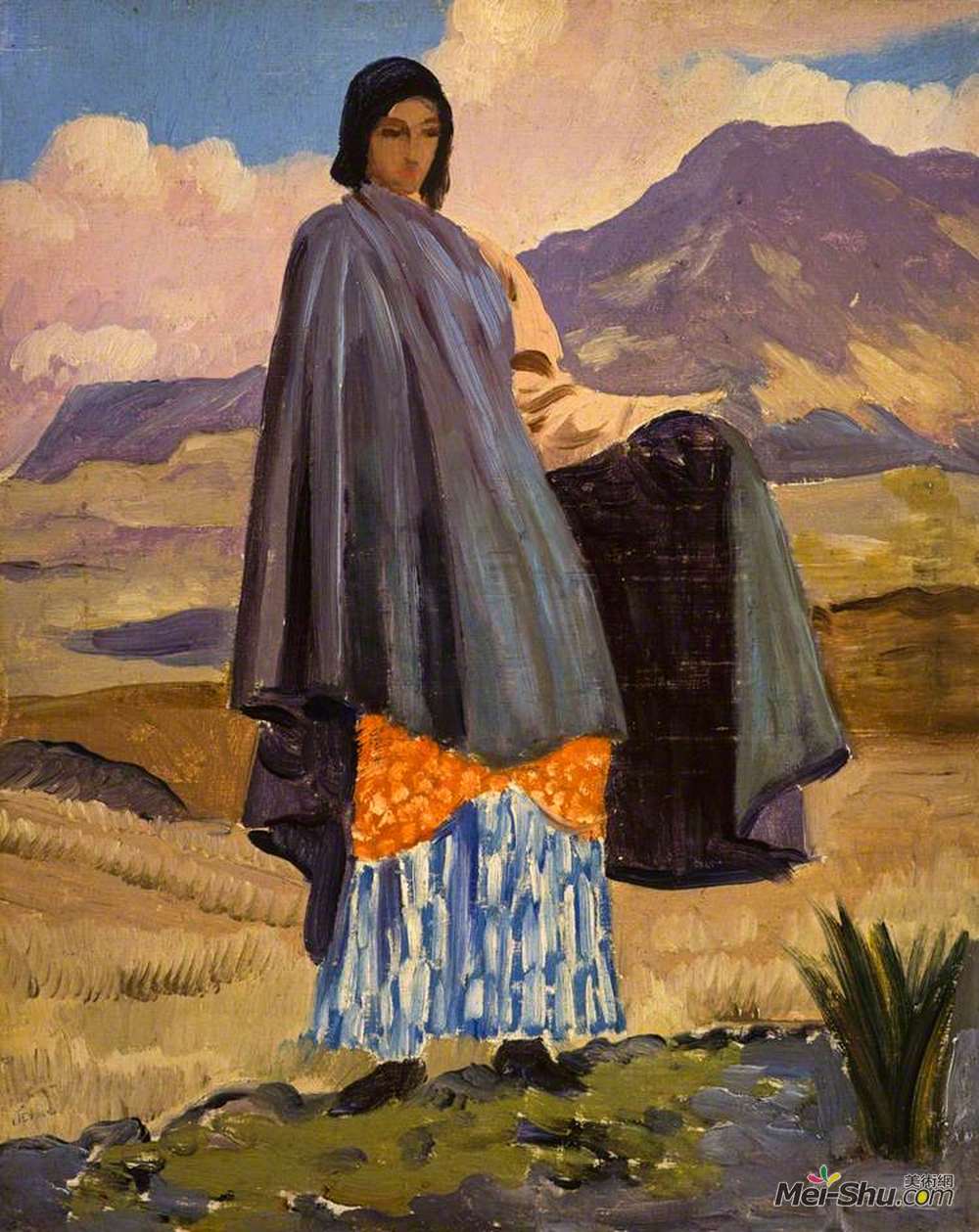 奥古斯都·约翰(Augustus John)高清作品《风景中的女人》