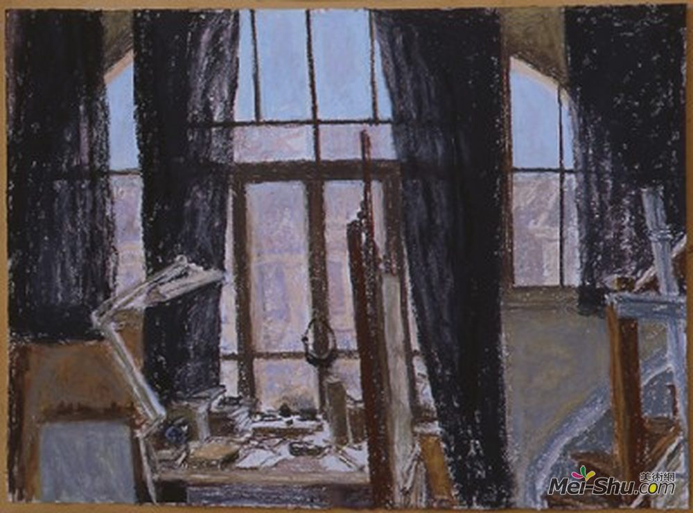 阿维格多·阿里哈(Avigdor Arikha)高清作品《有窗帘的工作室窗》