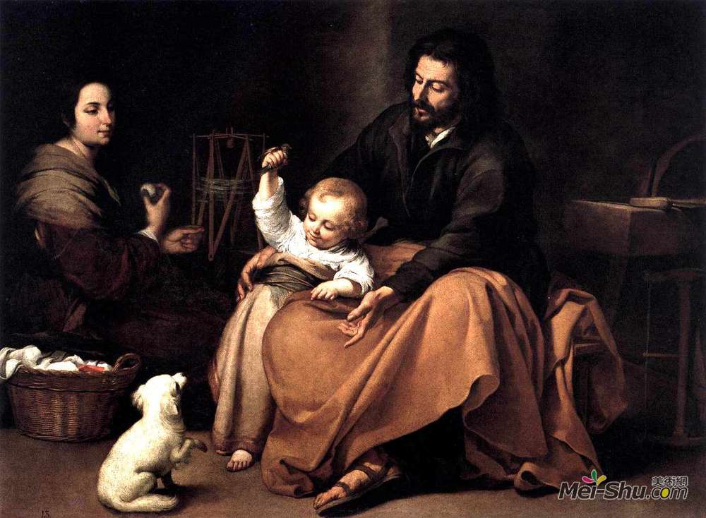 巴托洛梅·埃斯特万·穆立罗(Bartolome Esteban Murillo)高清作品《带着小鸟的神圣家庭》