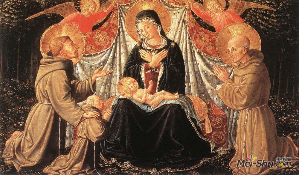 贝诺佐·哥佐利(Benozzo Gozzoli)高清作品《Madonna and Child with St. Francis and the donor Fra Jacopo》