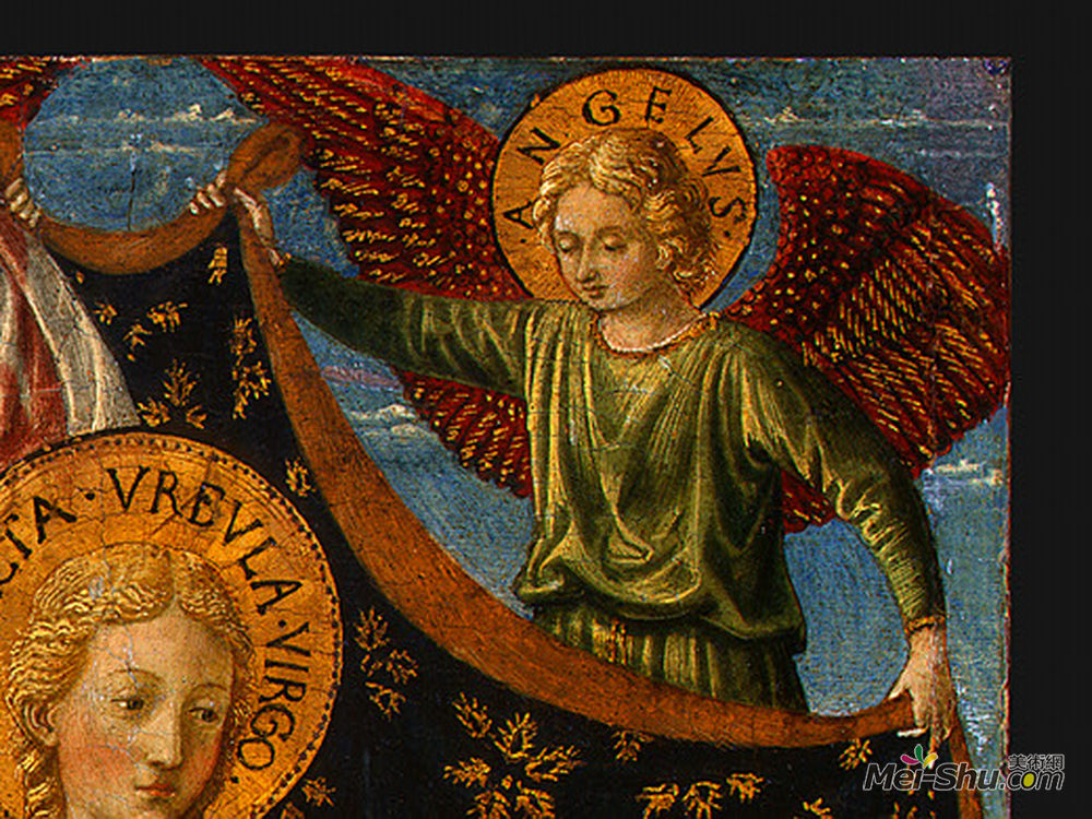 贝诺佐·哥佐利(Benozzo Gozzoli)高清作品《圣厄秀拉与天使和捐助者（细节）》