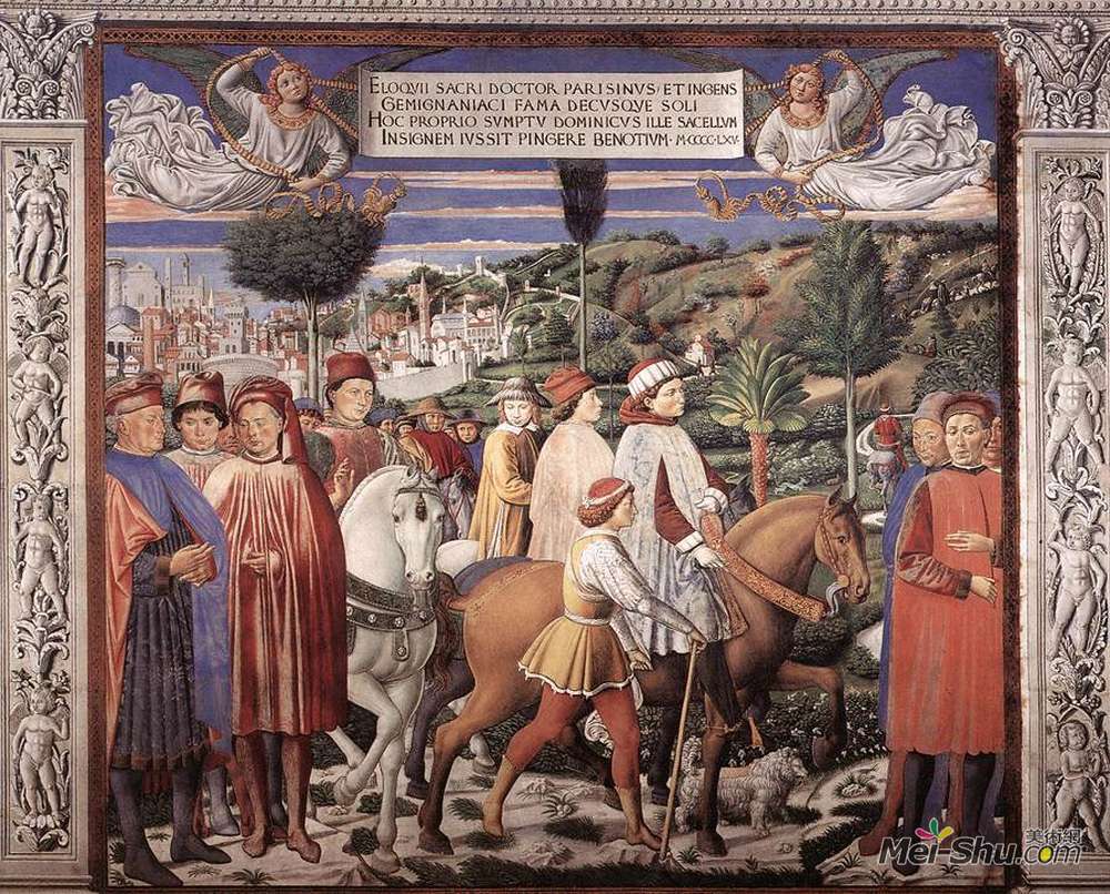 贝诺佐·哥佐利(Benozzo Gozzoli)高清作品《圣奥古斯丁出发前往米兰》