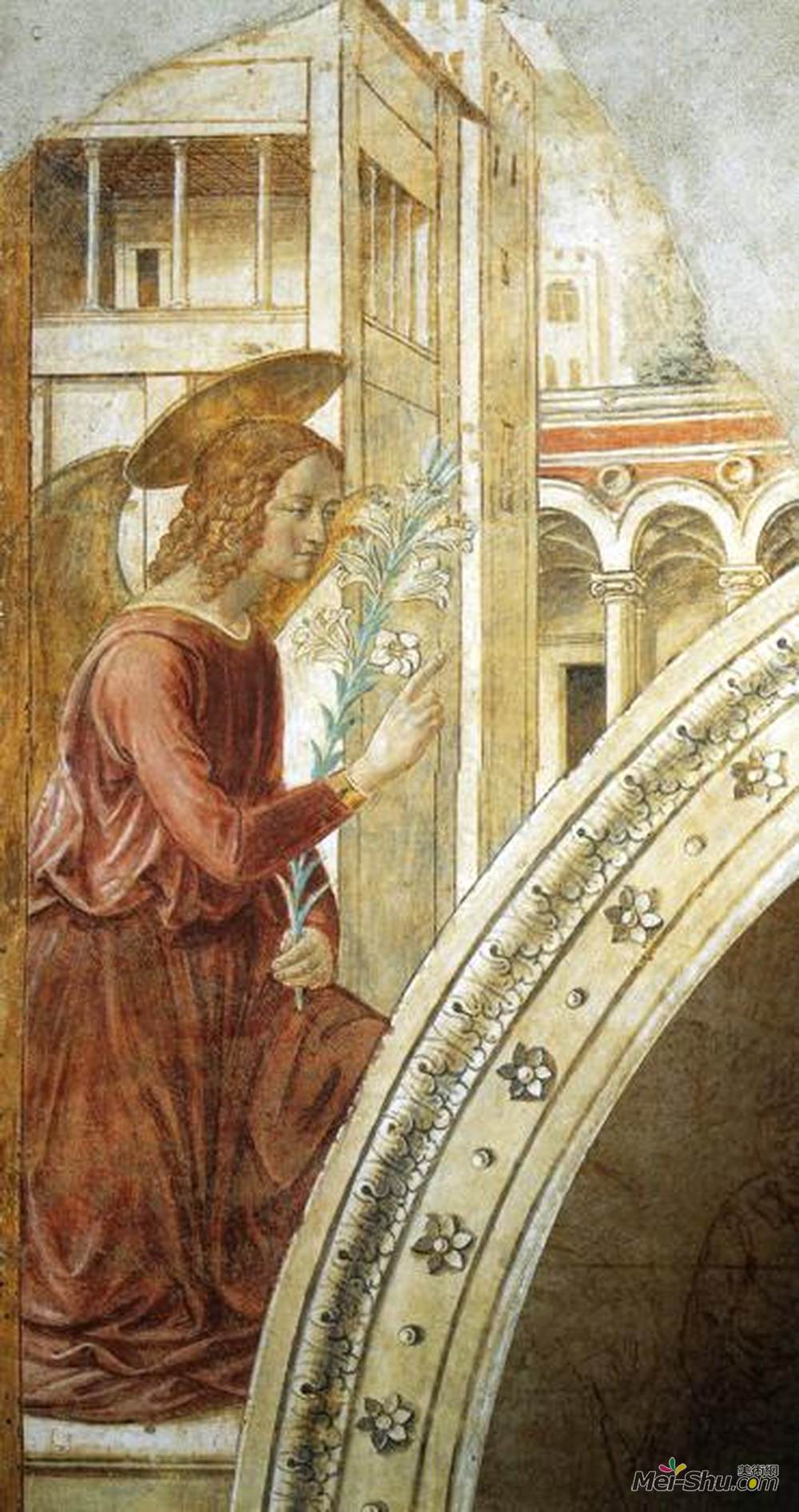 贝诺佐·哥佐利(Benozzo Gozzoli)高清作品《祈祷的祭幕：天使报》