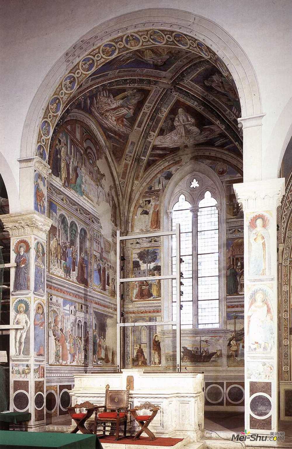 贝诺佐·哥佐利(Benozzo Gozzoli)高清作品《View of the Apsidal Chapel of Sant'Agostino. Cycle o》