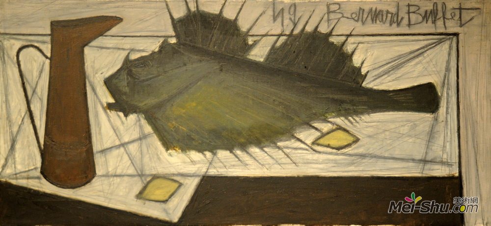 贝尔纳·布菲(Bernard Buffet)高清作品《Still Life with Fish, II》