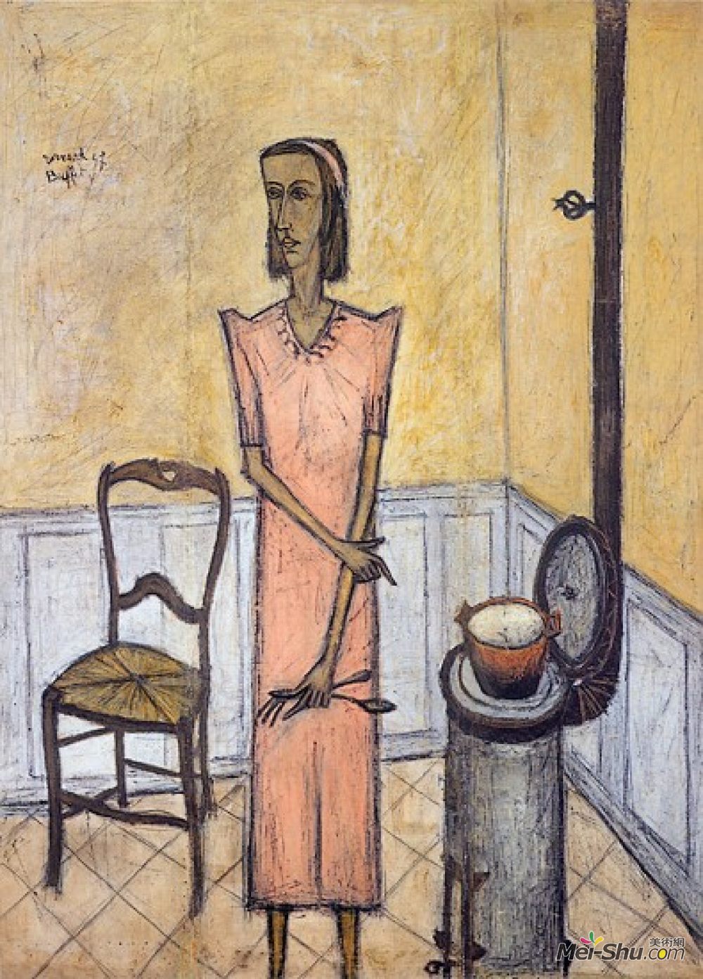 贝尔纳·布菲(bernard buffet)高清作品:femme au poampêle