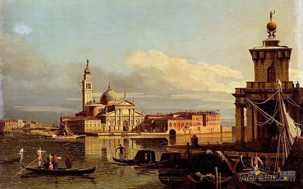 贝尔纳多·贝洛托(Bernardo Bellotto)高清作品《A View In Venice From The Punta Della Dogana Towards San-Gio》