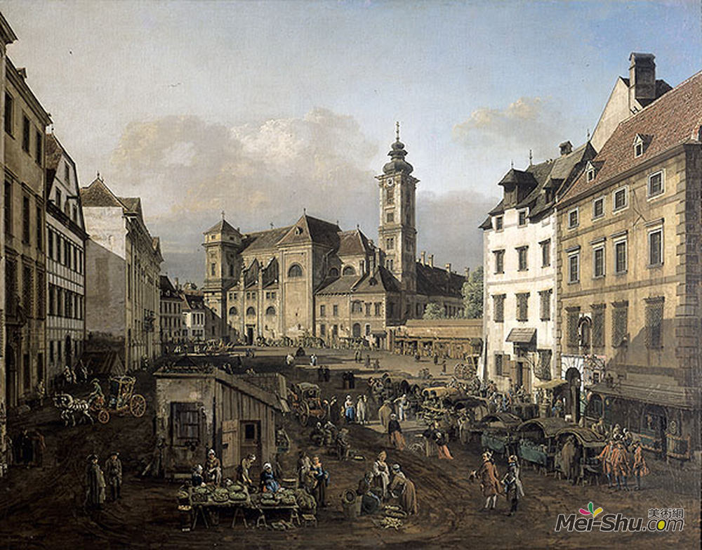 贝尔纳多·贝洛托(Bernardo Bellotto)高清作品《Freyung in Vienna, View from the southeast》