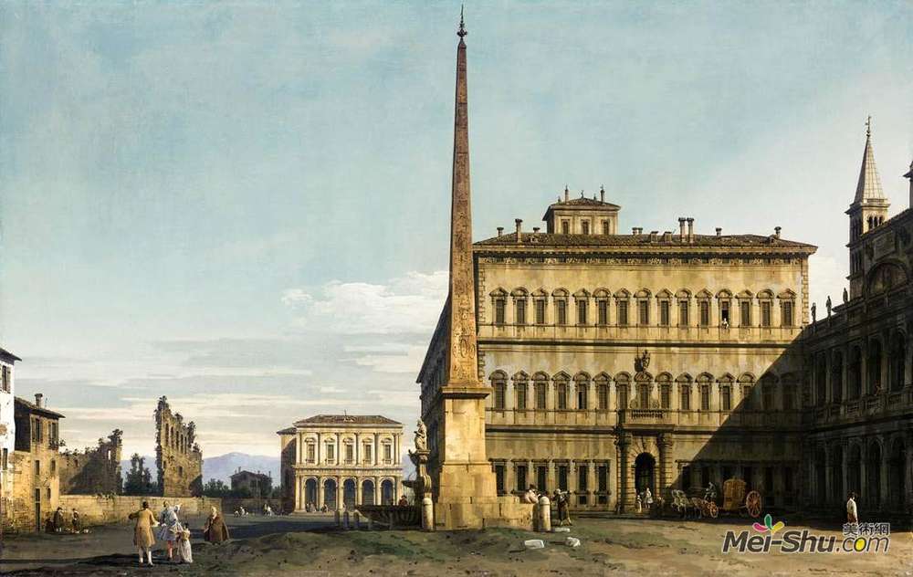 贝尔纳多·贝洛托(Bernardo Bellotto)高清作品《Rome: View of the Piazza di San Giovanni in Laterano》