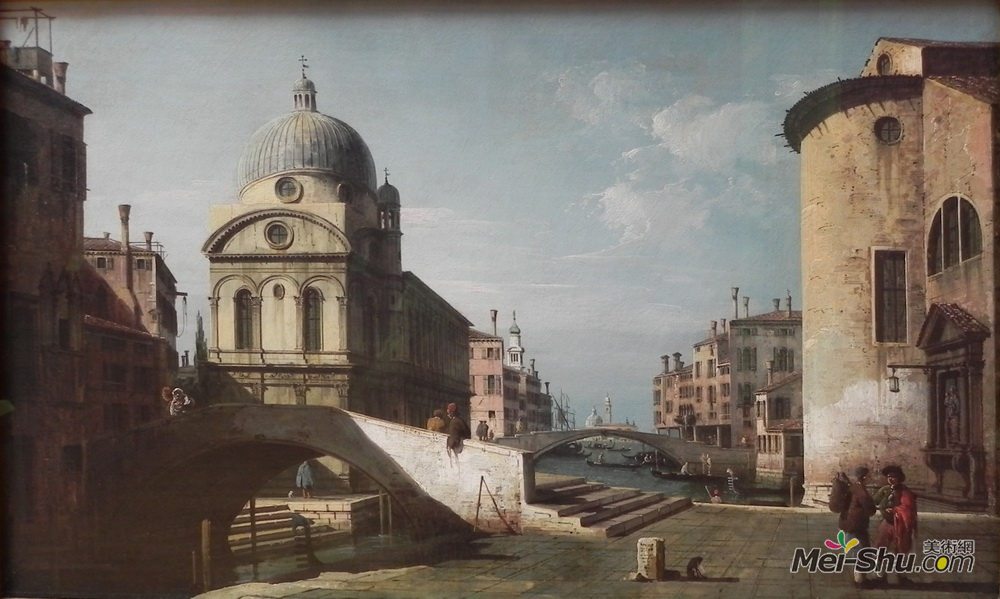 贝尔纳多·贝洛托(Bernardo Bellotto)高清作品《Venetian Capriccio, View of Santa Maria dei Miracoli》