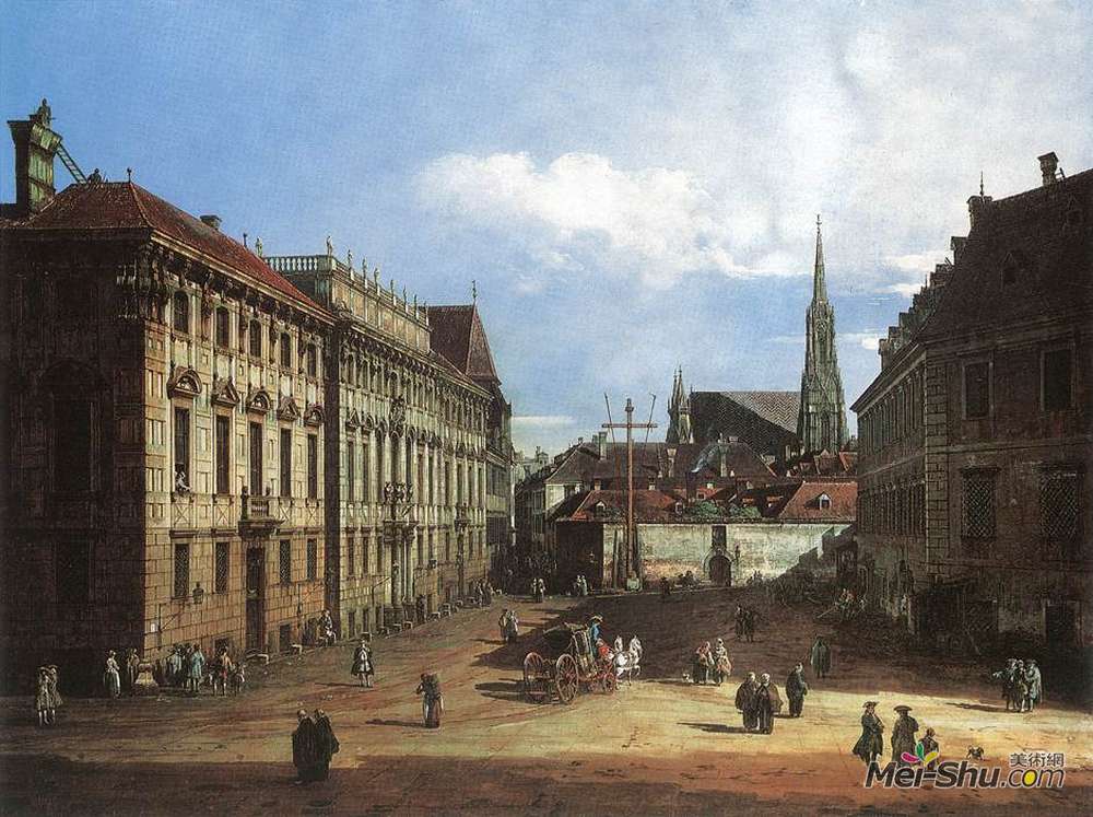 贝尔纳多·贝洛托(Bernardo Bellotto)高清作品《Vienna, the Lobkowitzplatz》