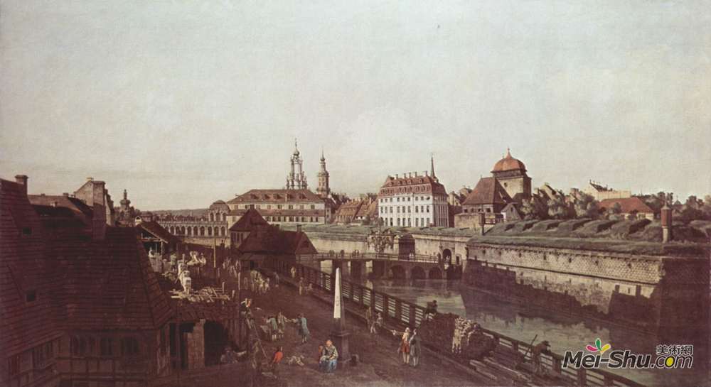 贝尔纳多·贝洛托(Bernardo Bellotto)高清作品《德累斯顿，德累斯顿工事，护城河》