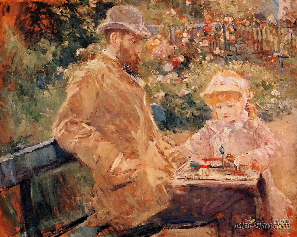 贝尔特·摩里索特(Berthe Morisot)高清作品《Eugene Manet和他的女儿在Bougival》