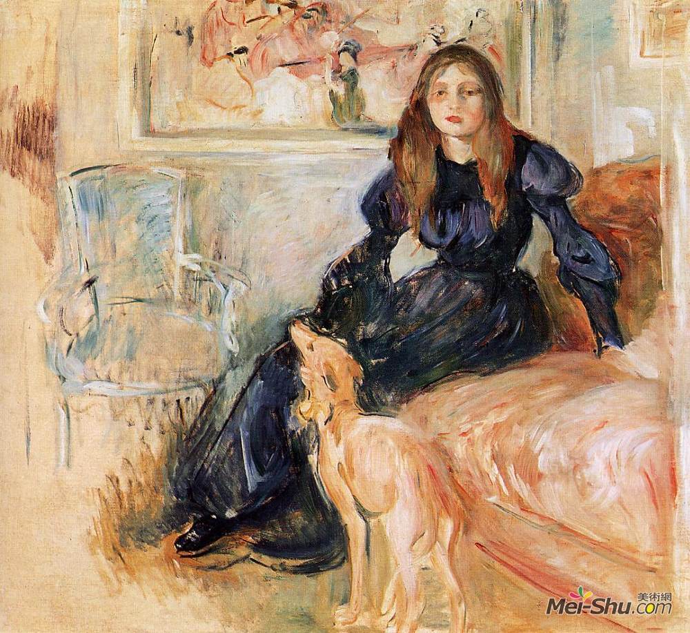 贝尔特·摩里索特(Berthe Morisot)高清作品《Julie Manet and her Greyhound Laerte》