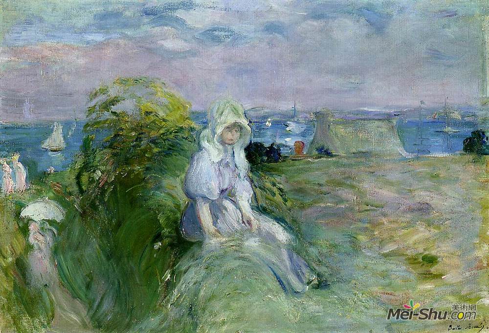 贝尔特·摩里索特(Berthe Morisot)高清作品《On the Cliff at Portrieux》
