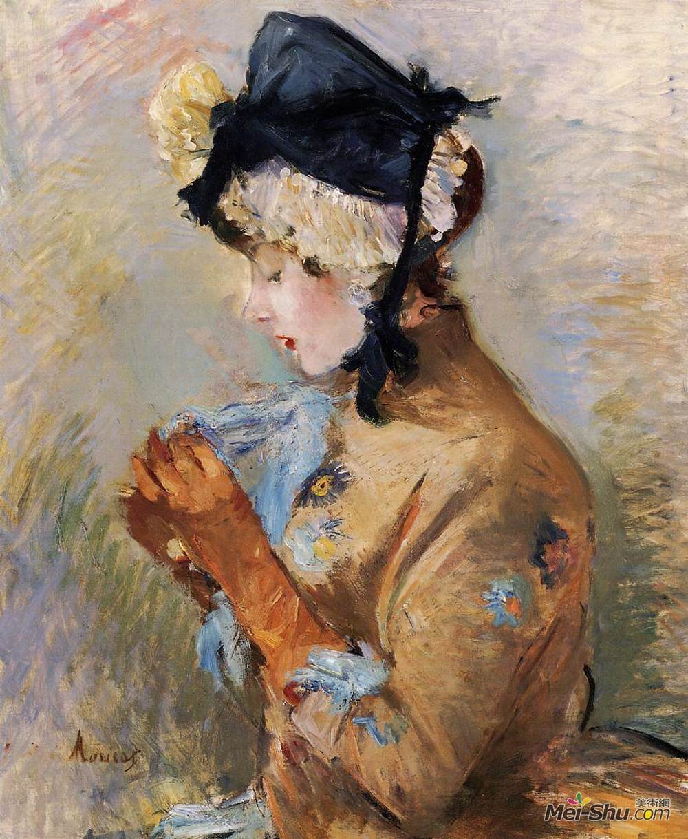 贝尔特·摩里索特(Berthe Morisot)高清作品《戴手套的妇女（比方说巴黎人）》