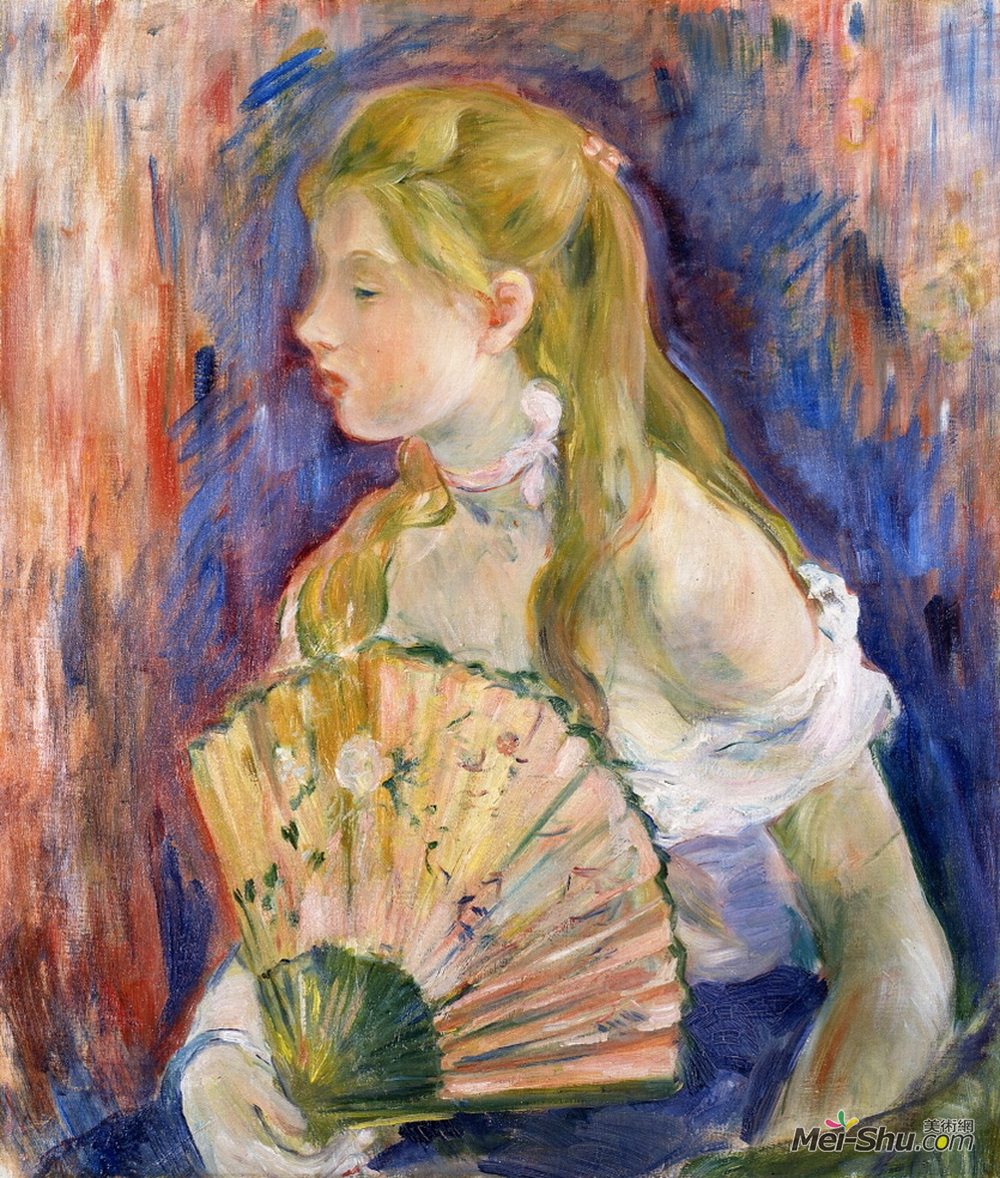 贝尔特·摩里索特(Berthe Morisot)高清作品《有扇子的年轻女孩》