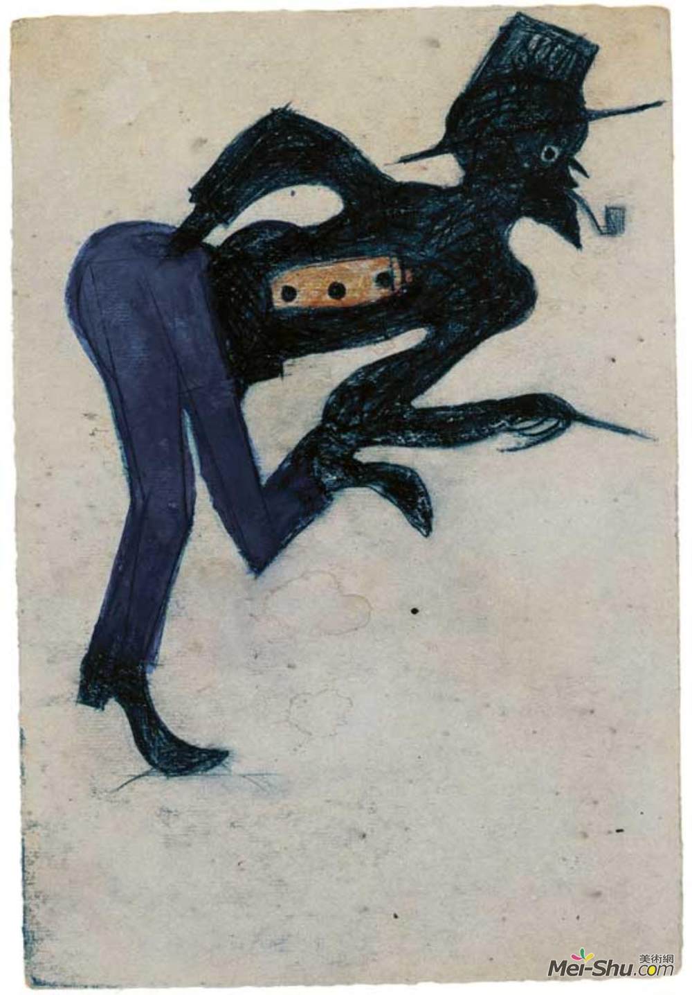 比尔·特雷勒(Bill Traylor)高清作品《无题（穿蓝色裤子的男人）》