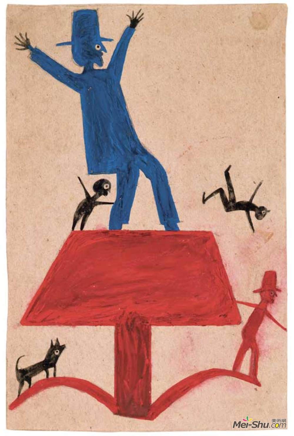 比尔·特雷勒(Bill Traylor)高清作品《无题（蓝色物体在红色物体上）》