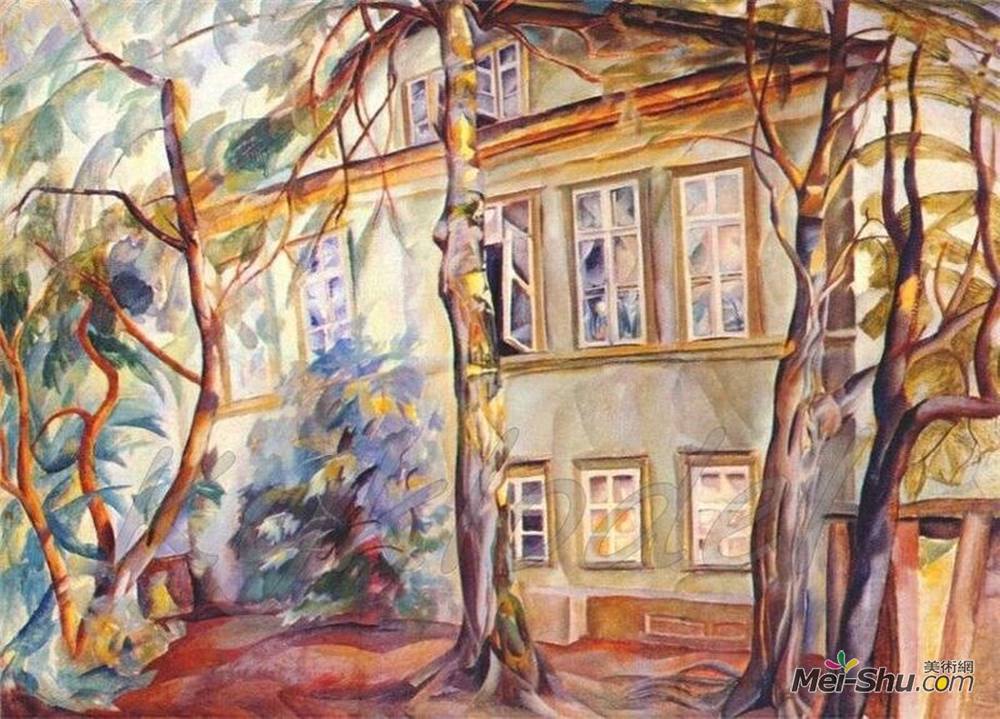 鲍里斯·格里戈里耶夫(Boris Grigoriev)高清作品《树下的房子》