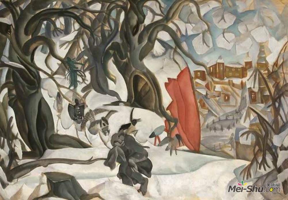 鲍里斯·格里戈里耶夫(Boris Grigoriev)高清作品《Winter. Red Hill in the realm of Berendey》